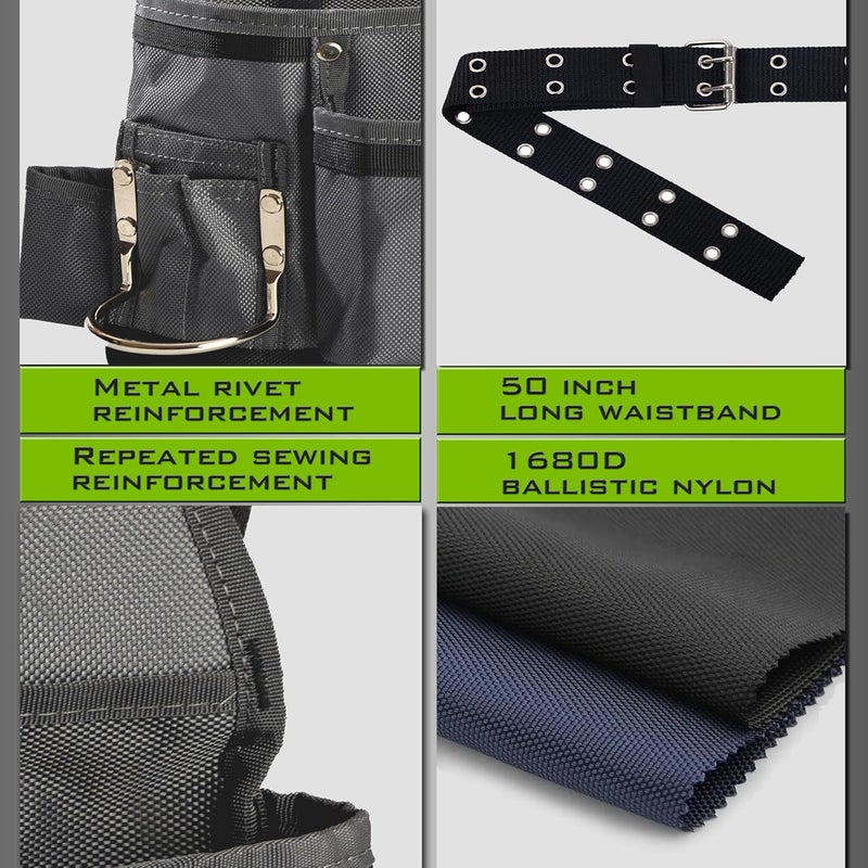 VIDAR TOOLS Small Tool Belt Pouches,Tool Belts for men,magnetic tool belt,11-Pockets,Electrician Construction,Carpentry.Heavy Duty nylon belt with metal buckle.1680D Oxford. - Image 4